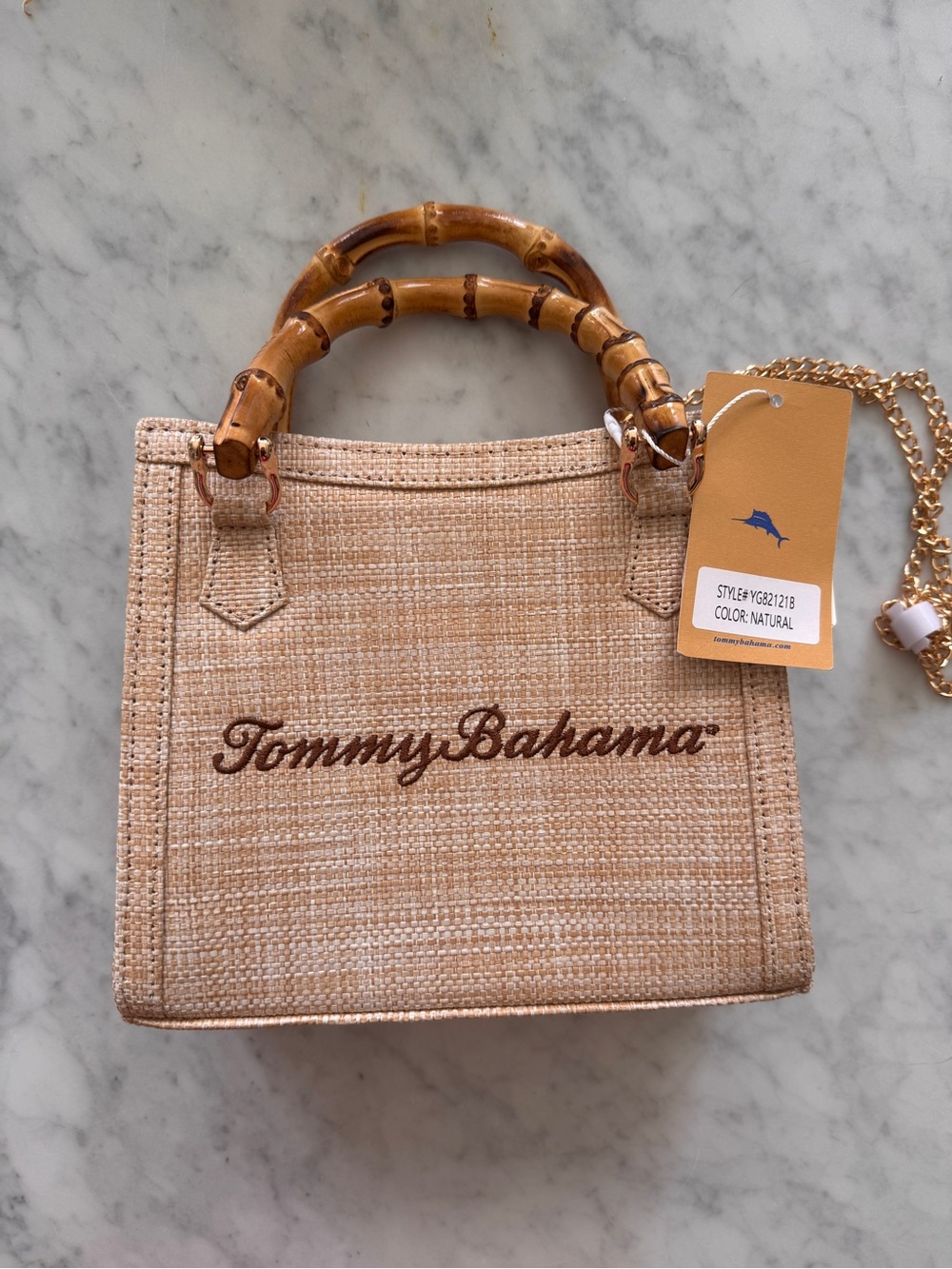 Tommy Bahama Natural Woven Crossbody with Bamboo Handles NWT!